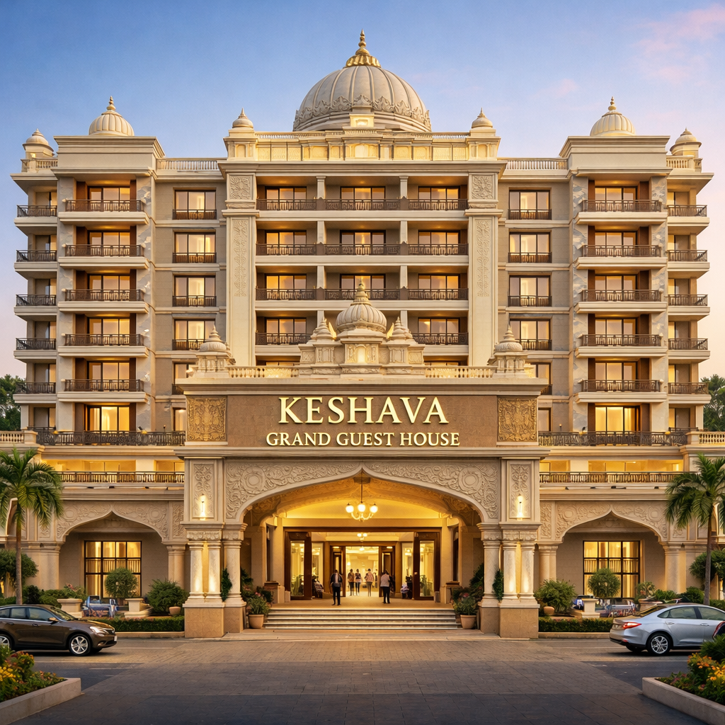 Keshava guest houses with courtyards for pilgrim families and spiritual travelers