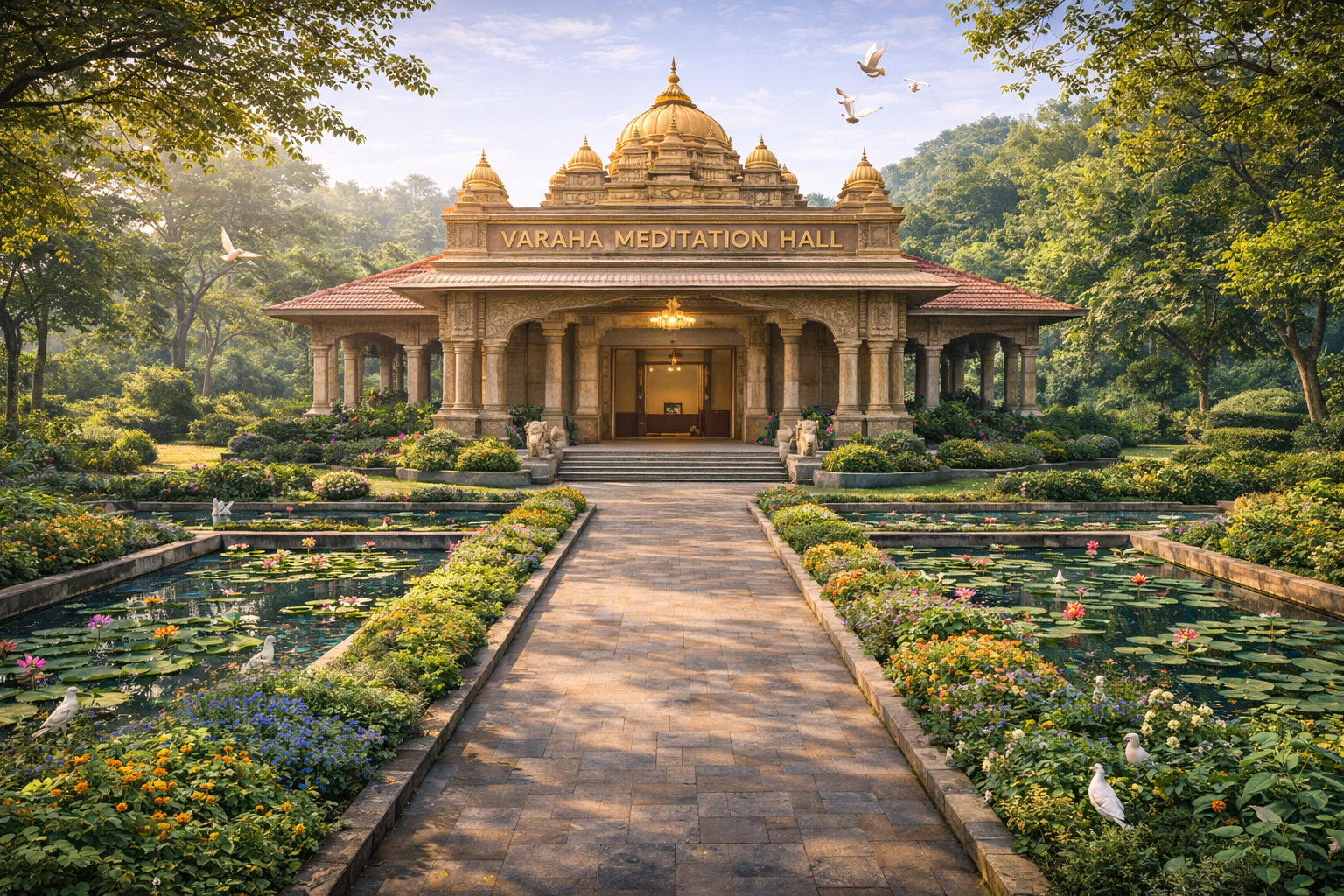 Varaha meditation hall with silent inner chamber and lotus skylight